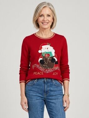 Festive Christmas Sweater Santa 'Peace & Joy'  - Size Small